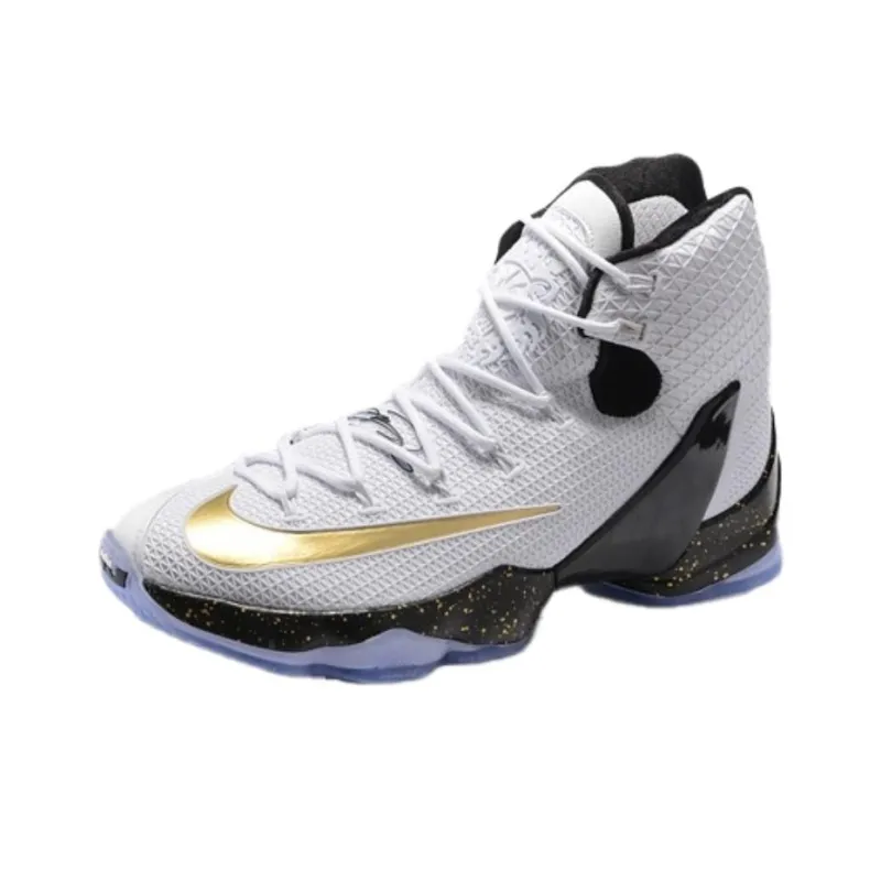 Nike Lebron 13 Elite Anti Slip Wear Resistant High Top Basketball Shoes Men's White Gold-0