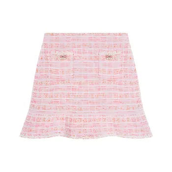 Self-portrait Casual Short Skirts Women's Red And Pink Plaid