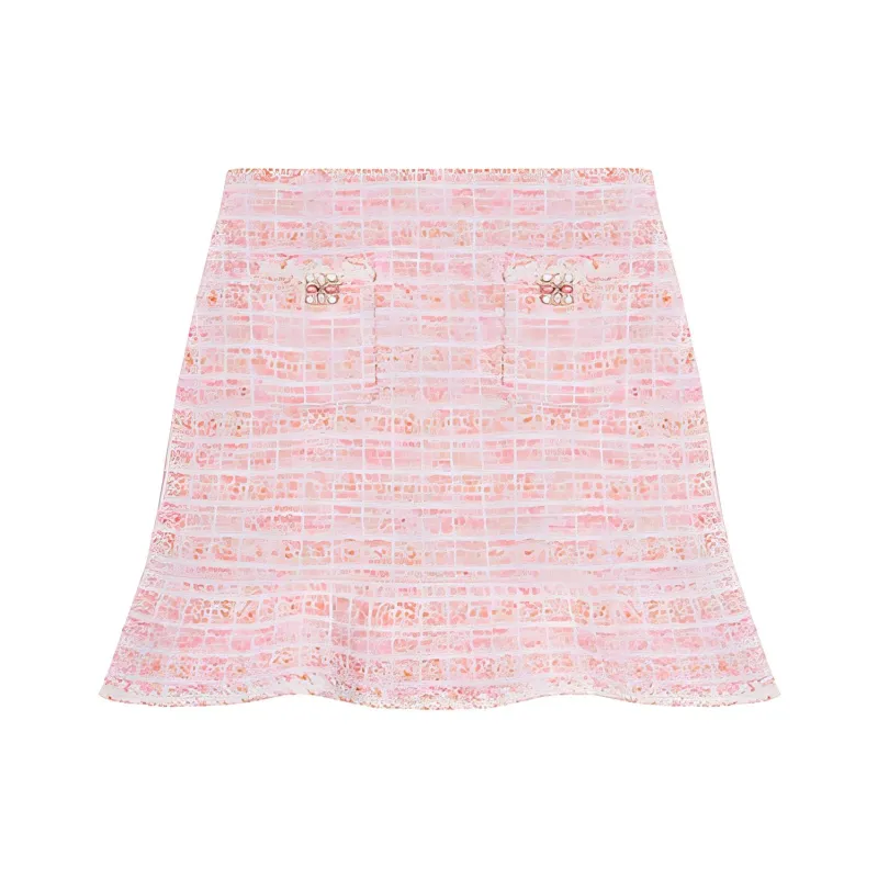 Self portrait Casual Short Skirts Women's Red And Pink Plaid-0