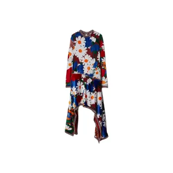 Burberry Daisy Garden-print Velvet Midi Dress
