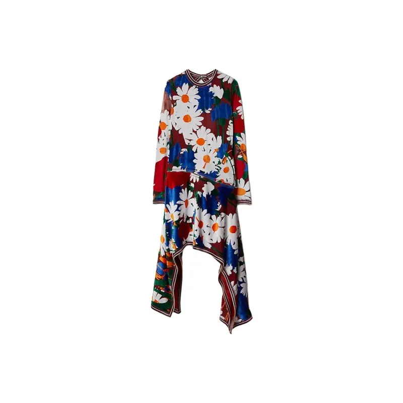 Burberry Daisy Garden-print Velvet Midi Dress-0