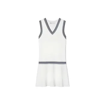 TORY BURCH Tech Knit V-Neck Tennis Dress Sleeveless Dress Women's White