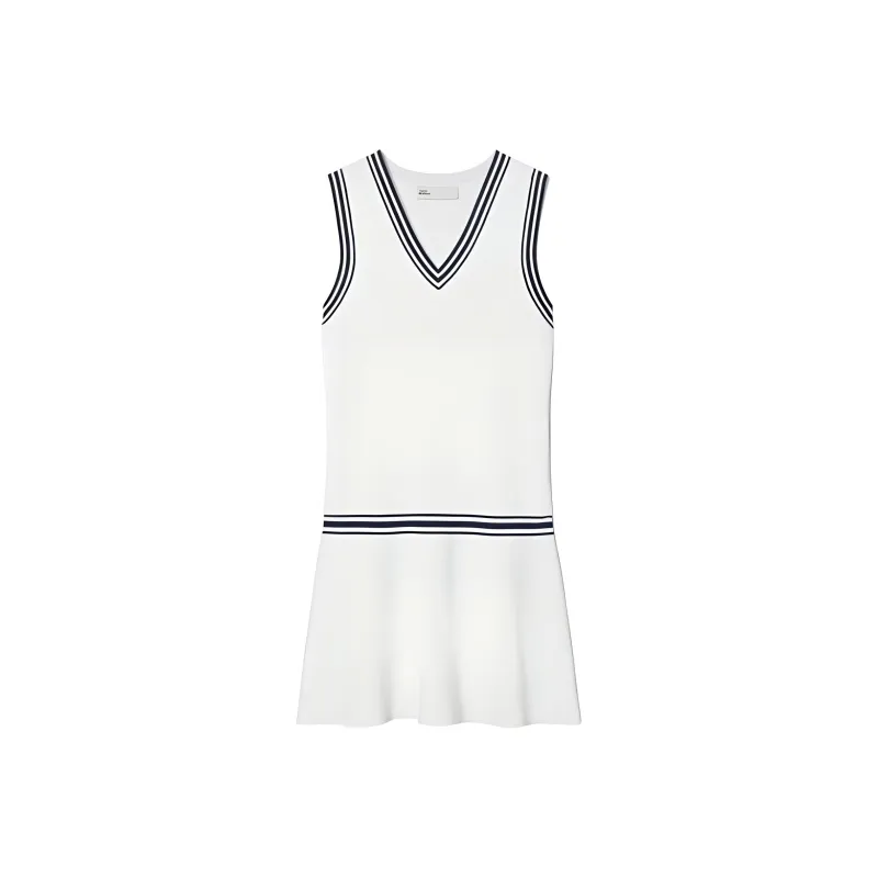 TORY BURCH Tech Knit V-Neck Tennis Dress Sleeveless Dress Women's White-0