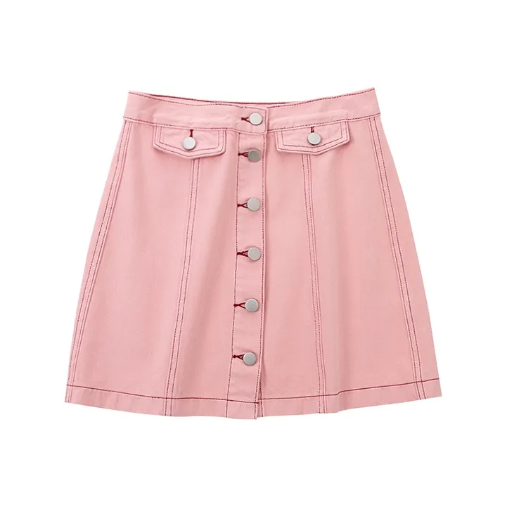 SOON FLOWER Denim Short Skirts Fall Women's Pink-0