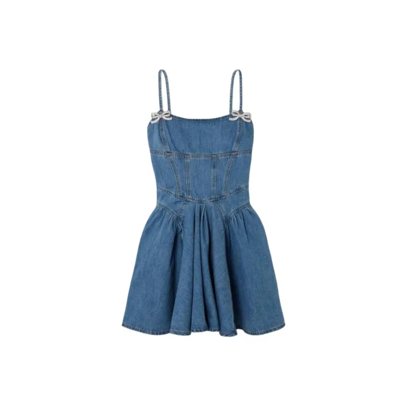 Self portrait Denim Flared Mini Dress-0