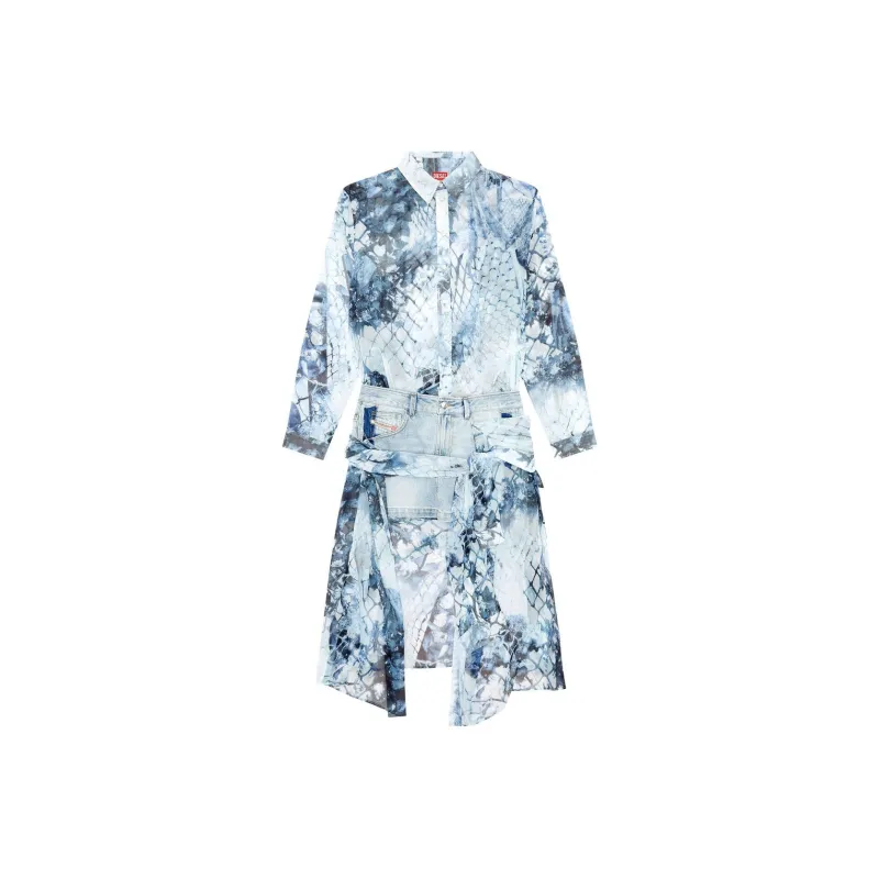 DIESEL Long Sleeved Dress Women's Light Blue-0