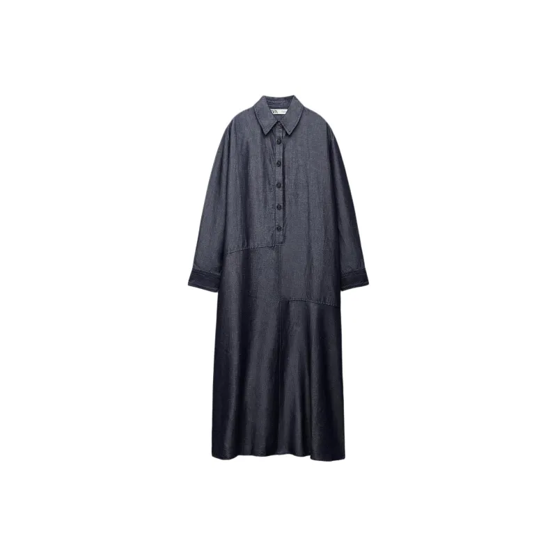 ZARA Long-Sleeved Dresses Women's Blue-0