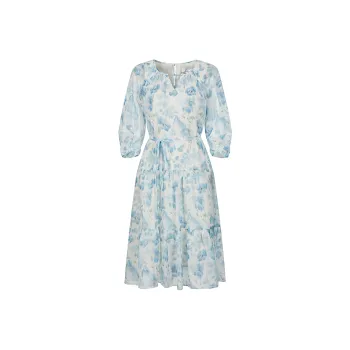 JZ. ANNAKRO Long Sleeved Dress Women's Flower Light Blue