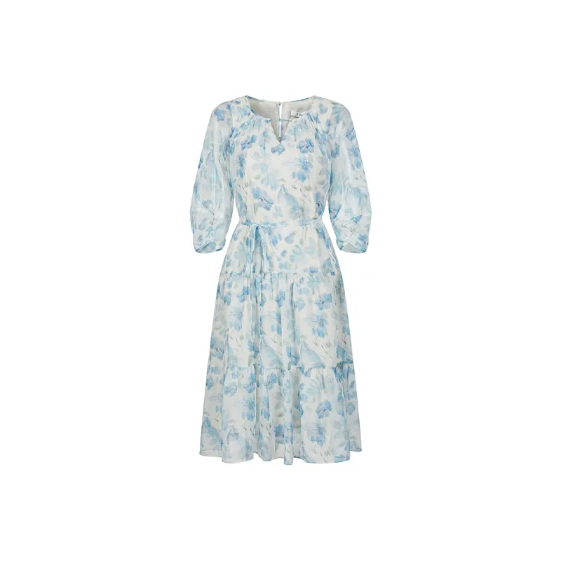 JZ. ANNAKRO Long Sleeved Dress Women's Flower Light Blue-0