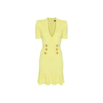 BALMAIN SS24 Short-Sleeved Dresses Women's Lemon Yellow