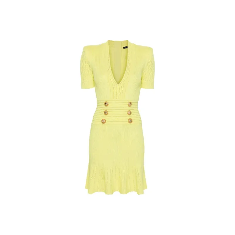 BALMAIN SS24 Short-Sleeved Dresses Women's Lemon Yellow-0