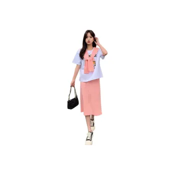 Emodues Two Piece Skirt Sets Women's T-Shirt+Skirt