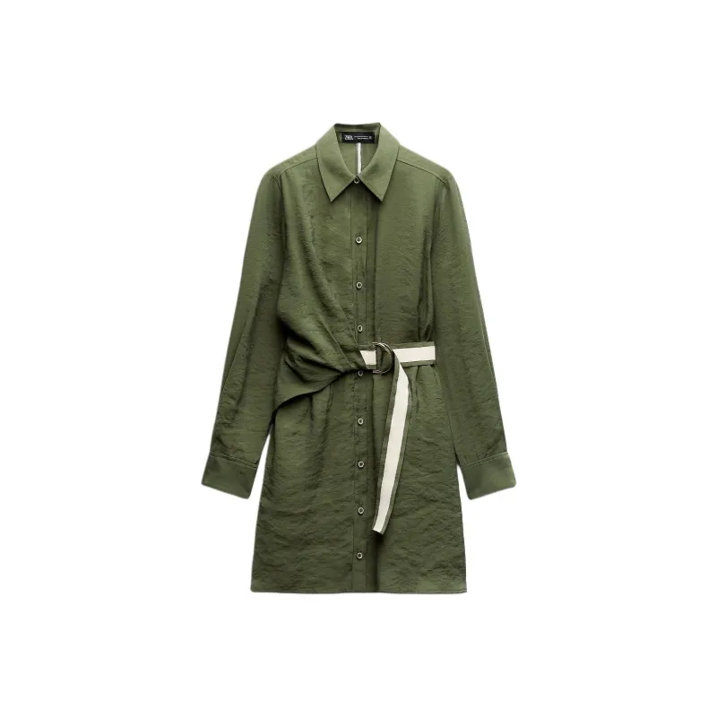 ZARA Long-Sleeved Dresses Women's Khaki-0
