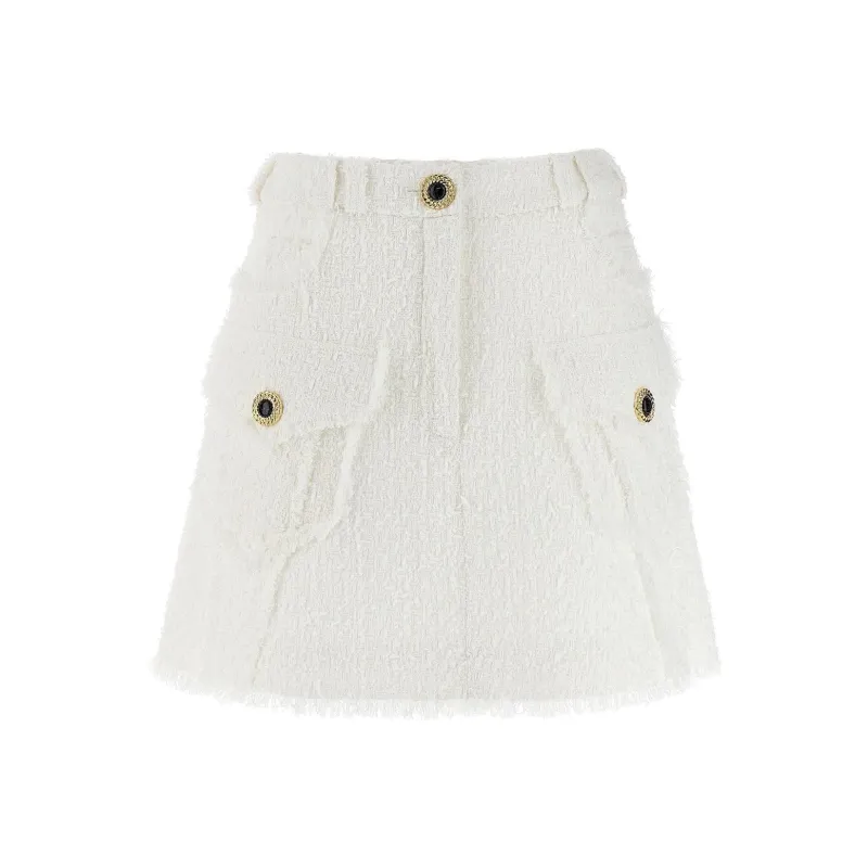 BALMAIN A Line Tweed Skirt-0