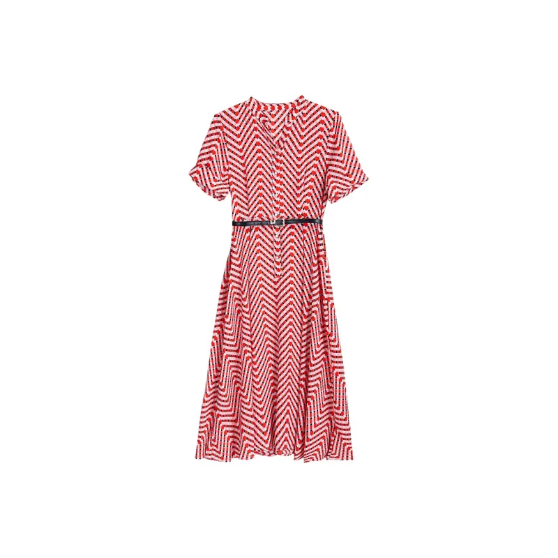 Adeworn Short Sleeved Dress Women's Red-0