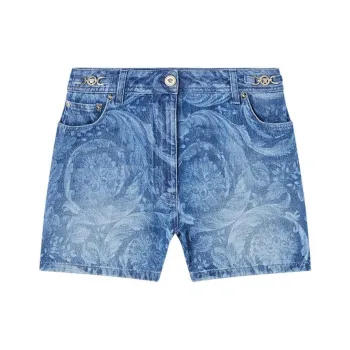 VERSACE Logo Patch Denim Shorts
