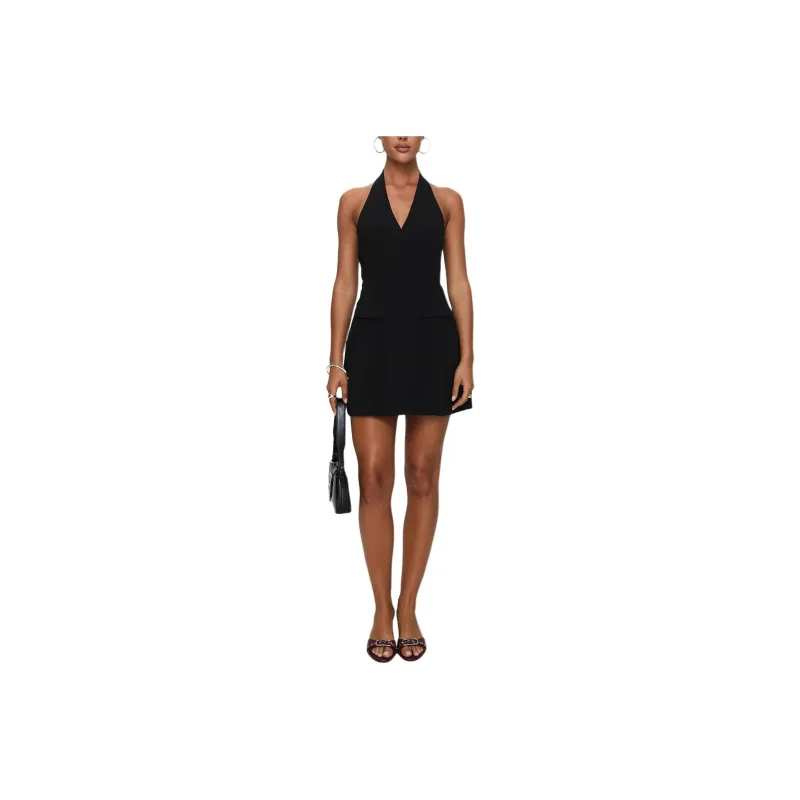 PRINCESS POLLY Emanuela Halter Mini Dress Slip Dresses Women's BLACK/Black-0