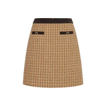 JZ. ANNAKRO Casual Short Skirts Women's Plaid Brown Yellow
