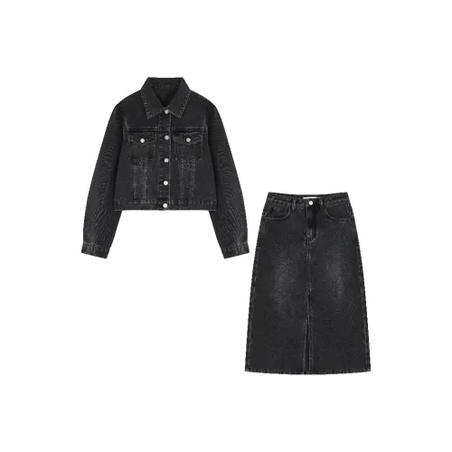 Mo Han Yi Mei Skirt Set Women's Gray Black
