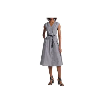 MICHAEL KORS Striped Cotton Poplin Belted Midi Dress