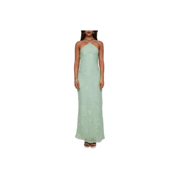 PRINCESS POLLY ZOELLE HALTER MAXI DRESS Slip Dresses Women's Sage Green