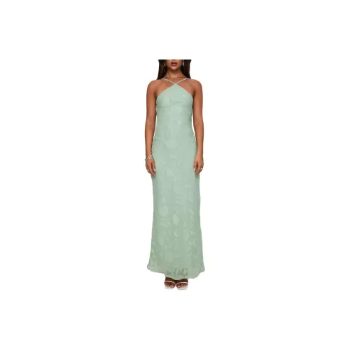 PRINCESS POLLY ZOELLE HALTER MAXI DRESS Slip Dresses Women's Sage Green