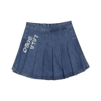 LALABOBO Denim Short Skirts Women's Dark Blue White