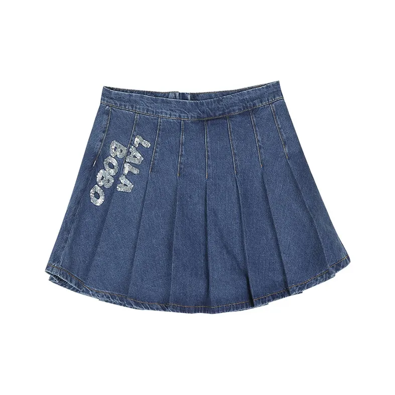 LALABOBO Denim Short Skirts Women's Dark Blue White-0