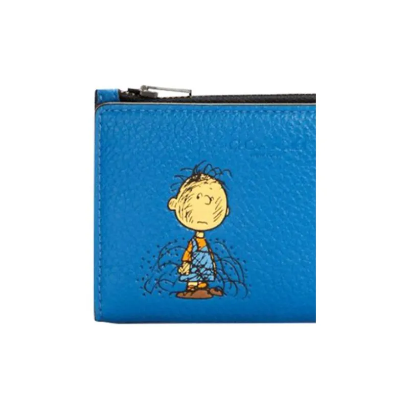 COACH X Peanuts Snoopy Collaboration Cow Leather Clutch Card Holder Card Holder Wallet Men's Blue-2