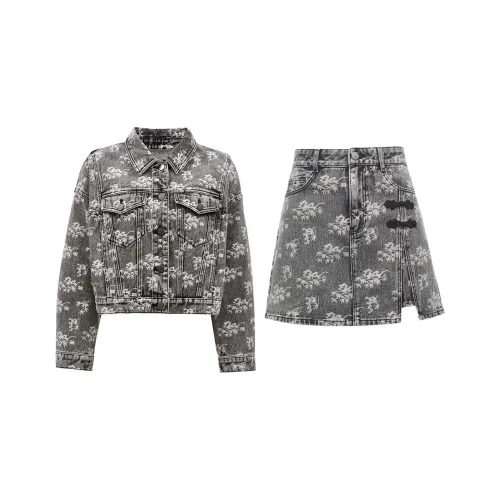 VERO MODA 라이트 데님 그레이 여성 투피스 스커트 세트