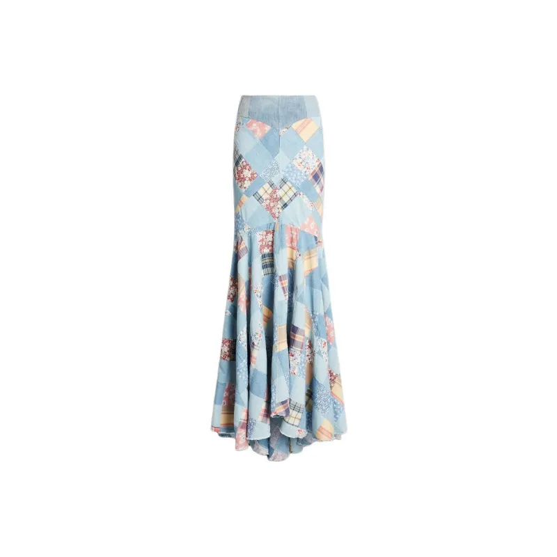 Polo Ralph Lauren Patchwork Chambray Maxi Skirt-0