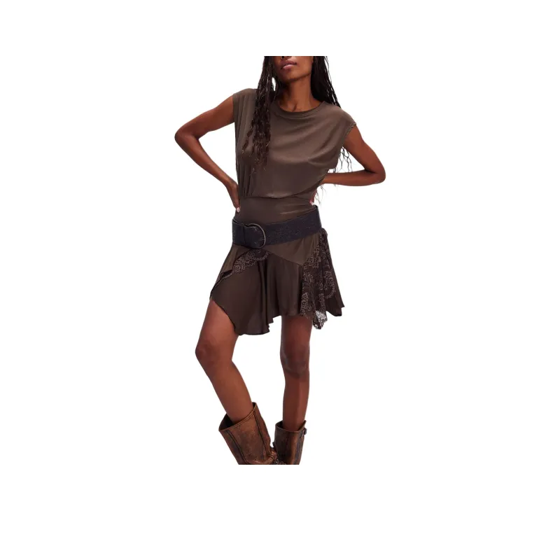 FREE PEOPLE Jazzy Mini Sleeveless Dress Women's Brown Bear/Beige-0