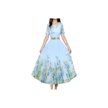 Mapping Short-Sleeved Dresses Women's Blue