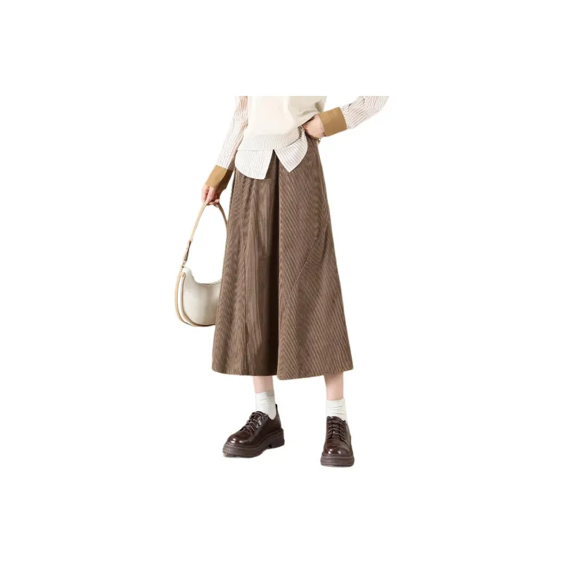 JEANSWEST Casual Long Skirt Women's Khaki-0