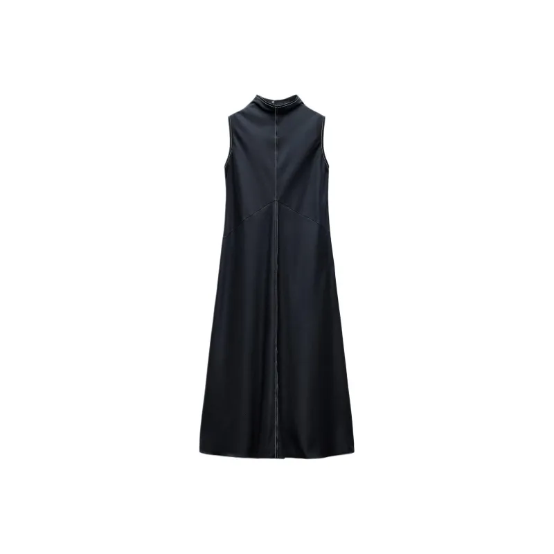 ZARA ZW Series Sleeveless Dress Women's Sea Blue-0