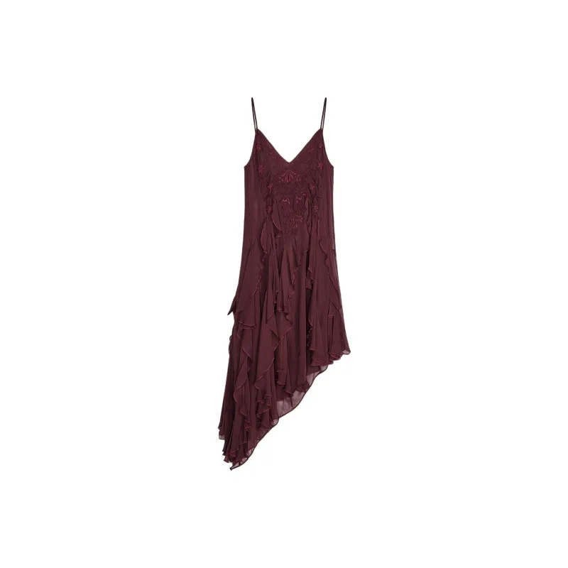 ZARA ZW Series Slip Dress Women's Dark Red Color-0