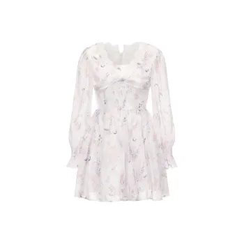 CHIWAWAMEME Long Sleeved Dresses Women's Purple Cherry Pink Floral