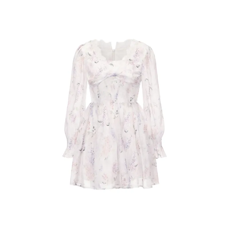 CHIWAWAMEME Long Sleeved Dresses Women's Purple Cherry Pink Floral-0