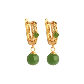 HENGTAIZHUBAO Hetian Jade Earrings Jasper Women's