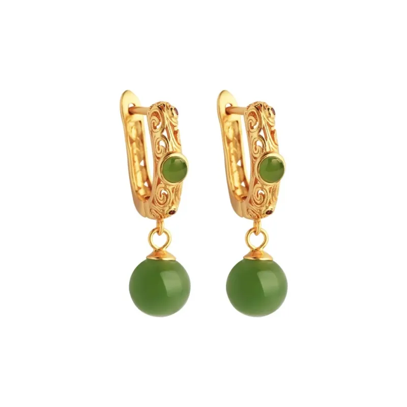 HENGTAIZHUBAO Hetian Jade Earrings Jasper Women's-0