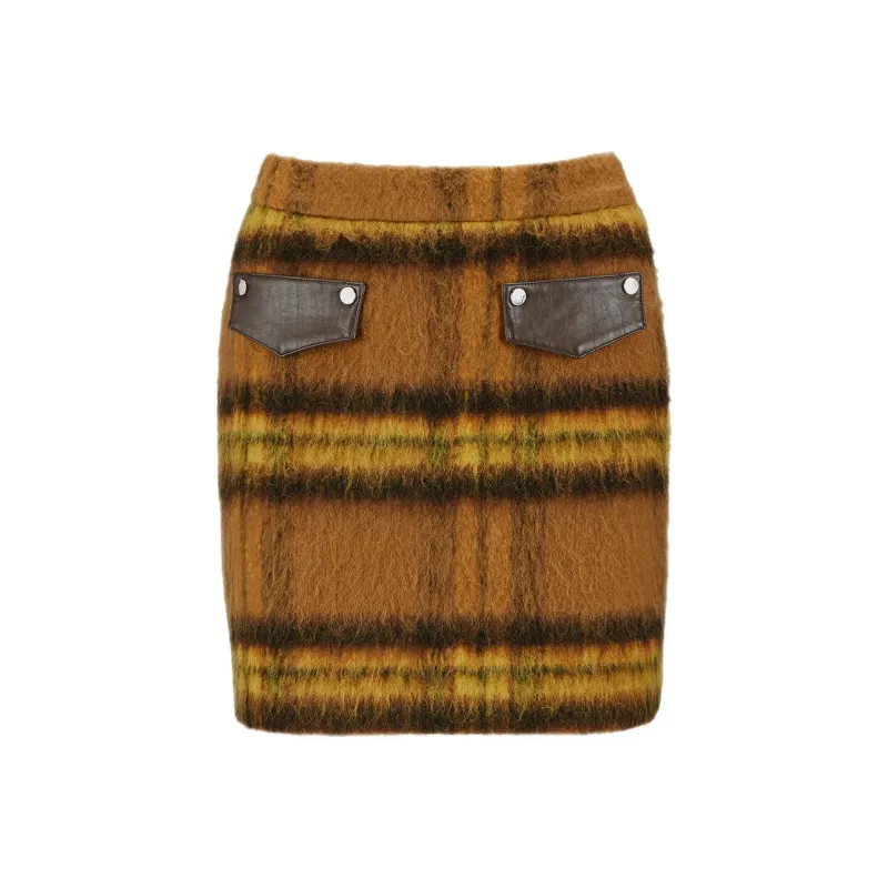 AZEPAM Casual Short Skirts Women's Yellow Camel-0