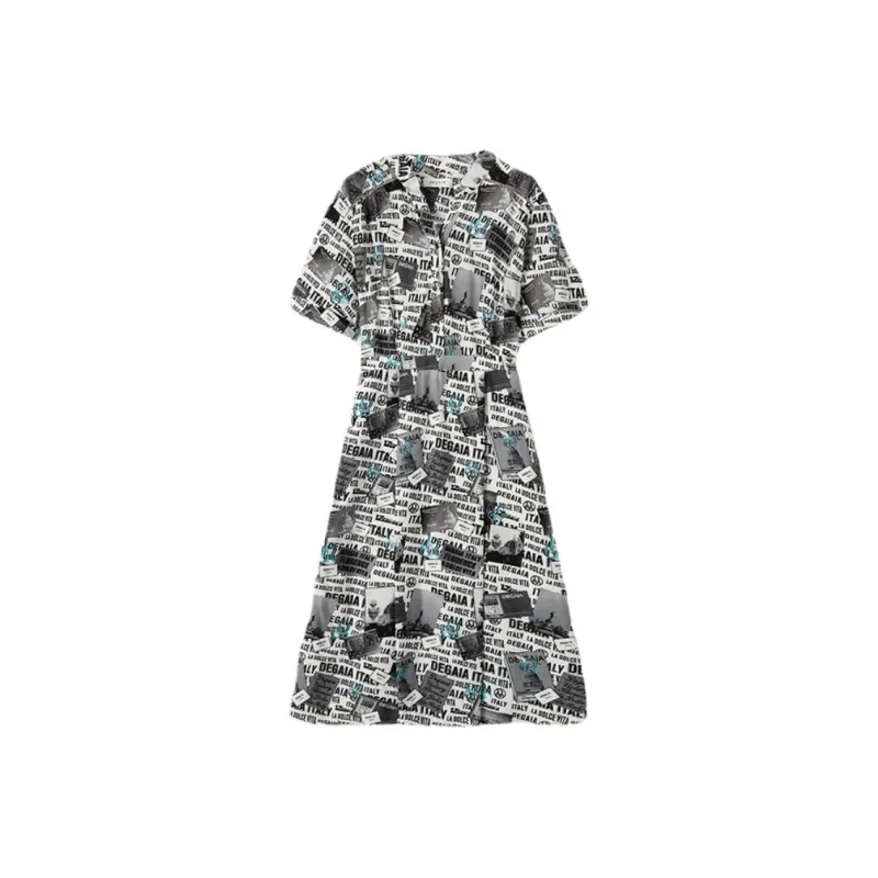 DEGAIA Short Sleeved Dress Women's Black White-0