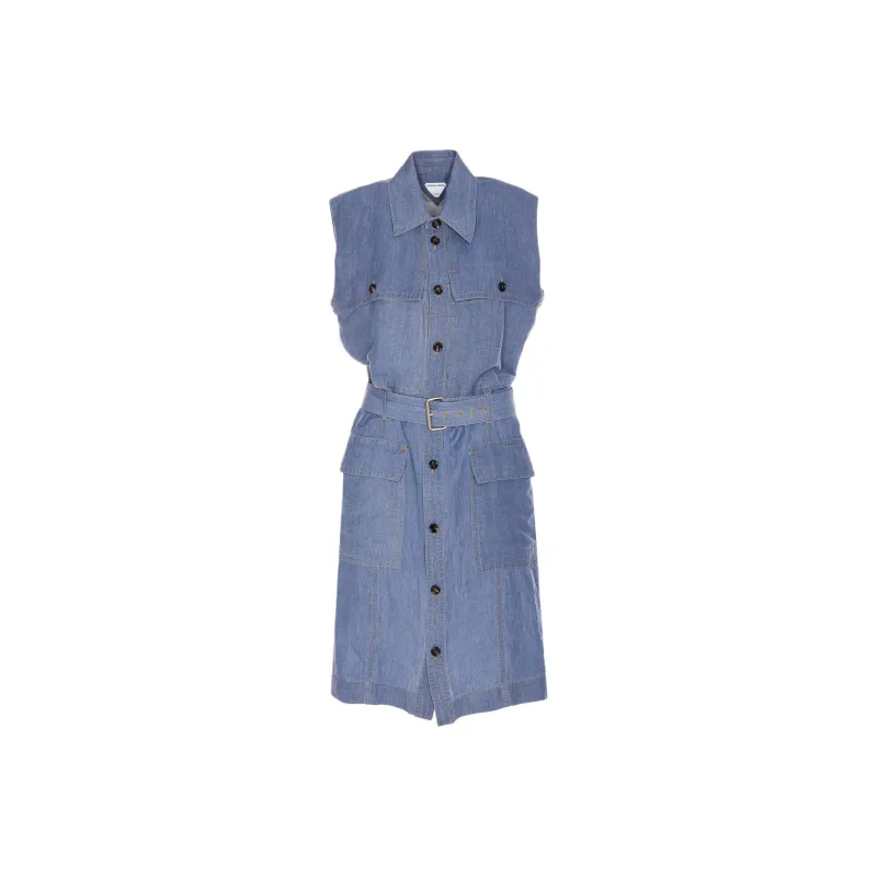 Bottega Veneta SS25 Sleeveless Dress Women's Blue-0