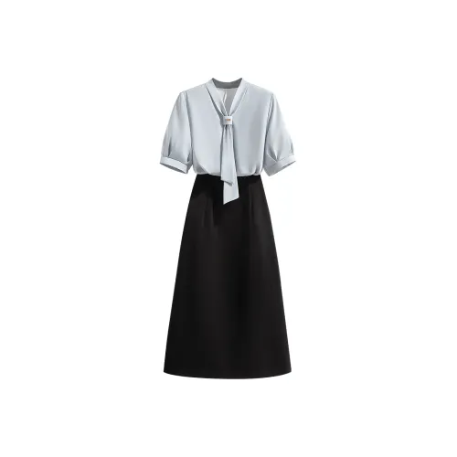 Cypress House Skirt Set Women's Light Blue Top And Black Bottom