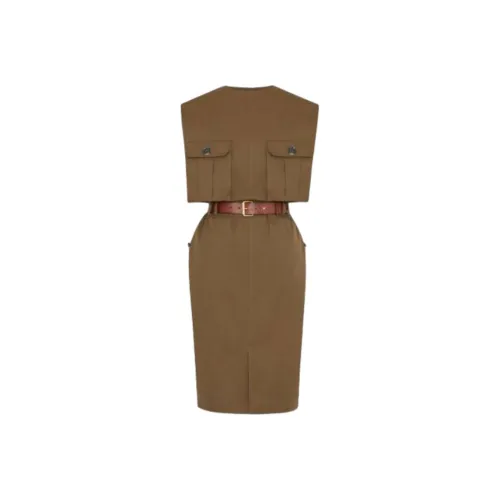 SAINT LAURENT Cut-Out Belted Dress