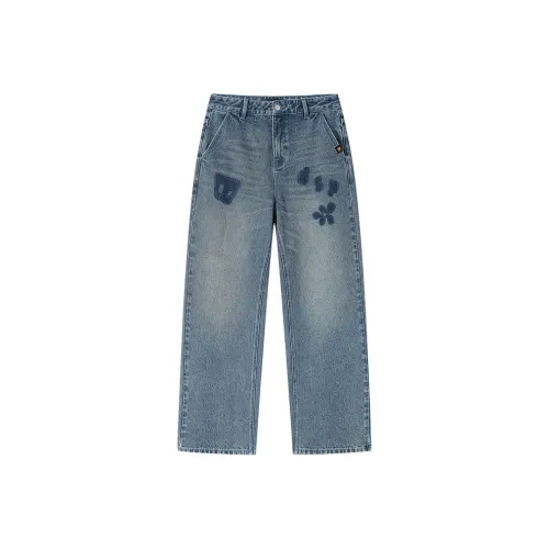 SUNSETMONENT Jeans Unisex Washed Denim Blue