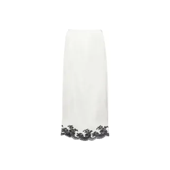 PRADA Lace-trimmed Satin Midi Skirt