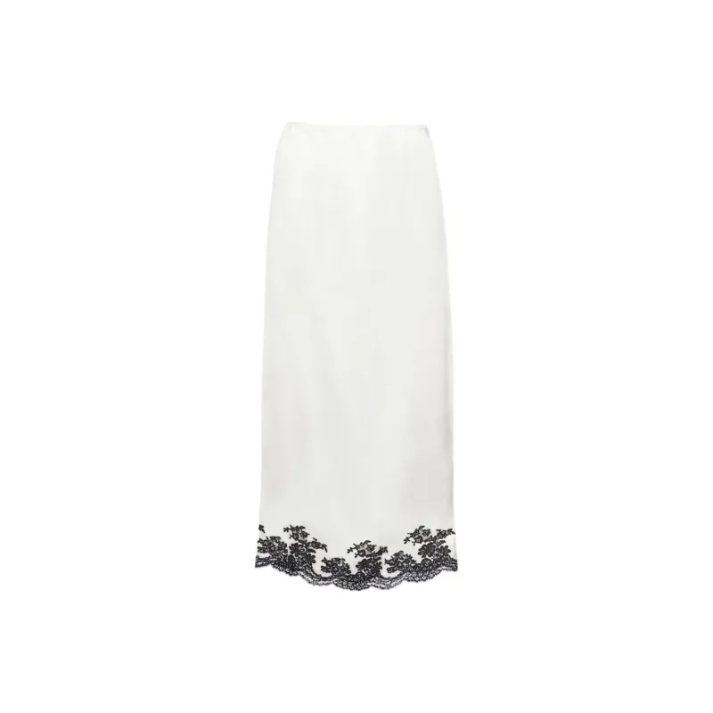 PRADA Lace-trimmed Satin Midi Skirt-0