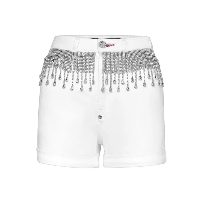 PHILIPP PLEIN Crystal embellished Denim Shorts-0