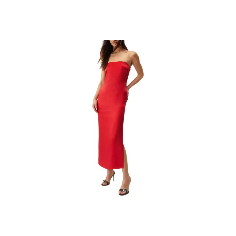 NASTY GAL Satin Bandeau Maxi Dress Sleeveless Dress Women's Red-0